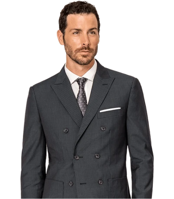 Grey Pinstripe pure wool double-breasted peak lapel Suit with a
